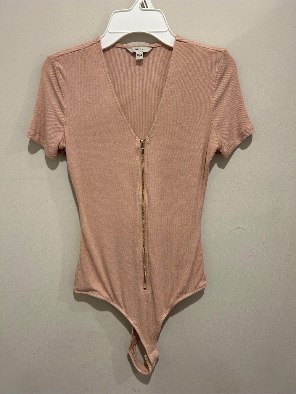 GUESS Blush Pink Zip-Front Short Sleeve Bodysuit